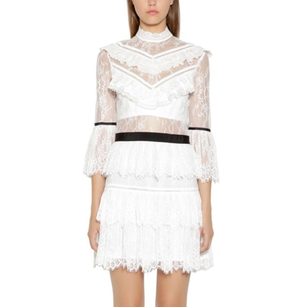 Self-Portrait Fine Lace Mini Dress